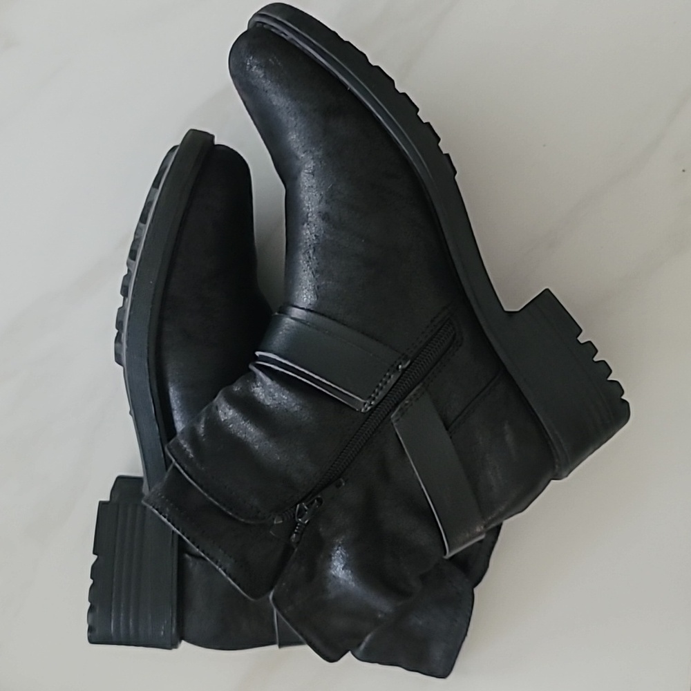 BULLBOXER 9 Black Casual Grunge Indie Y2K EUC Moto Combat Chunky Heel Ankle Boot - Picture 2 of 15